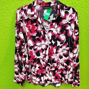 Rafaella Black and Pink Floral Blouse